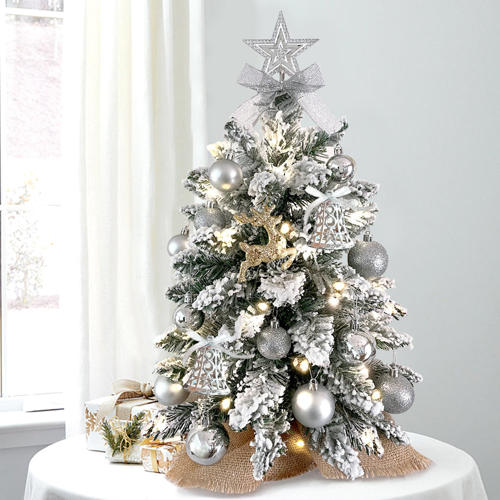 2ft Mini Christmas Tree With Light Artificial Small Tabletop With Flocked Snow