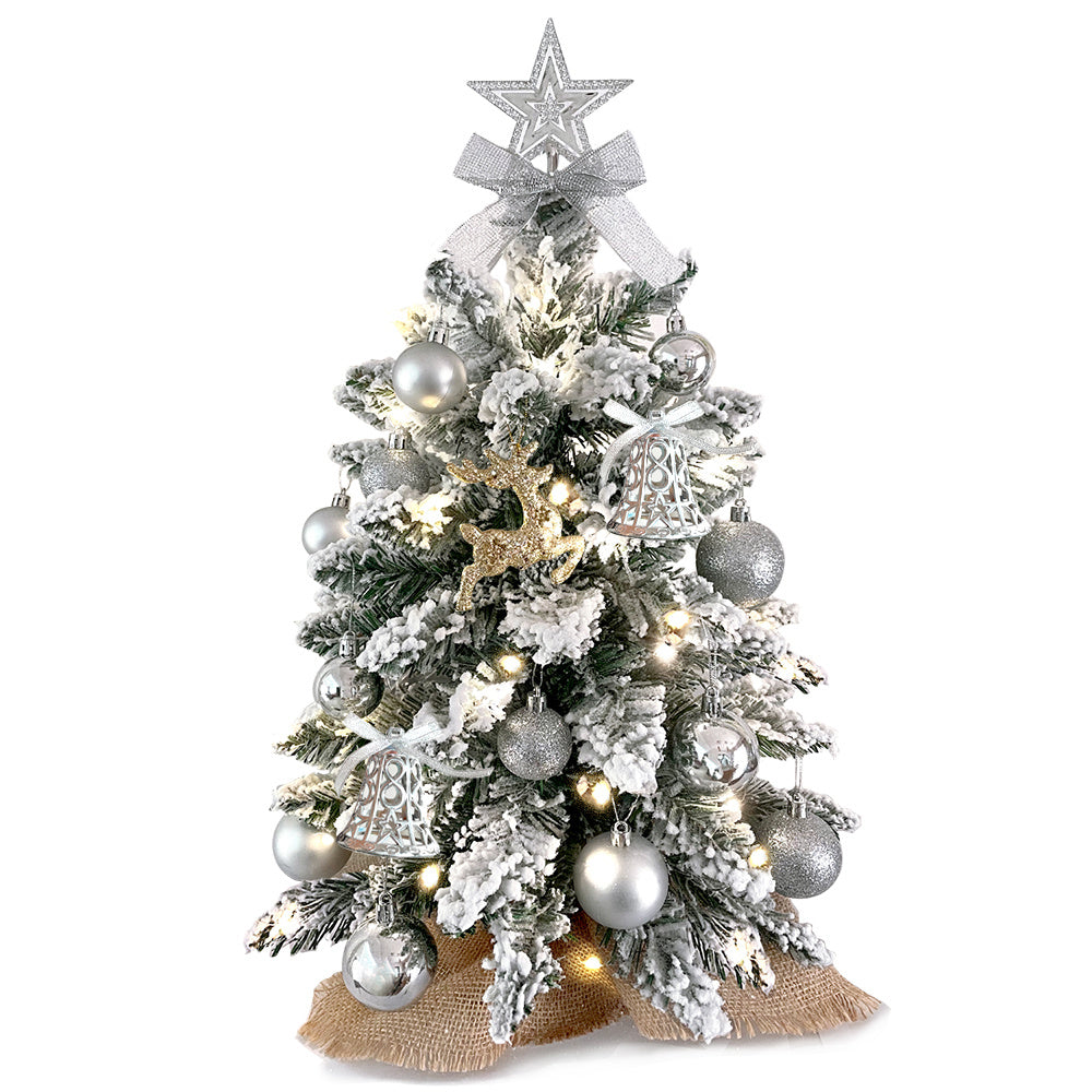 2ft Mini Christmas Tree With Light Artificial Small Tabletop With Flocked Snow