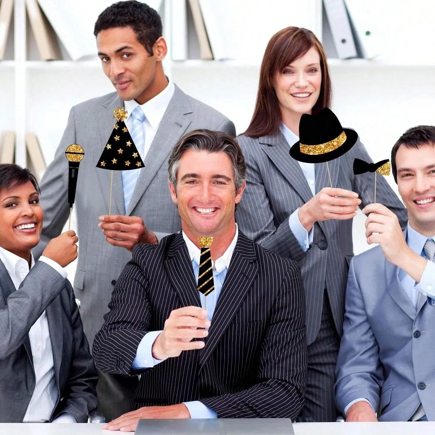 24 Pieces Party Photo Booth Props For Birthday Weddings Graduation Prom Party Supplies Mix Of Hats, Lipstick, Tie, Crowns Golden,Christmas