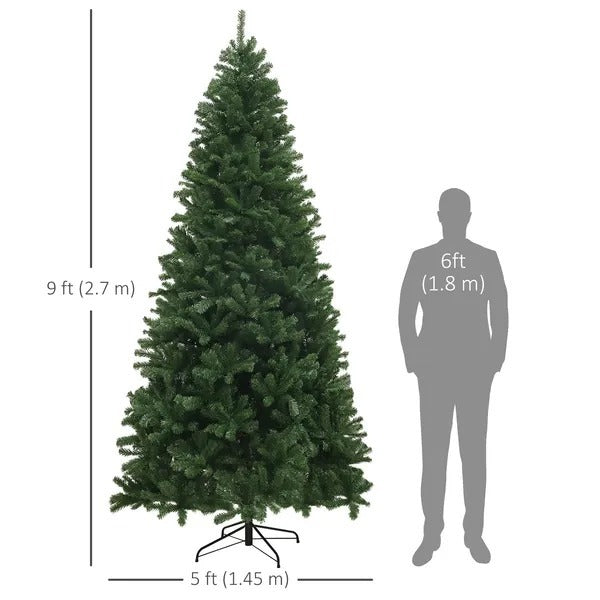 9ft Artificial Christmas Trees With 2132 Branch Tips, Auto Open And Steel Base, Green