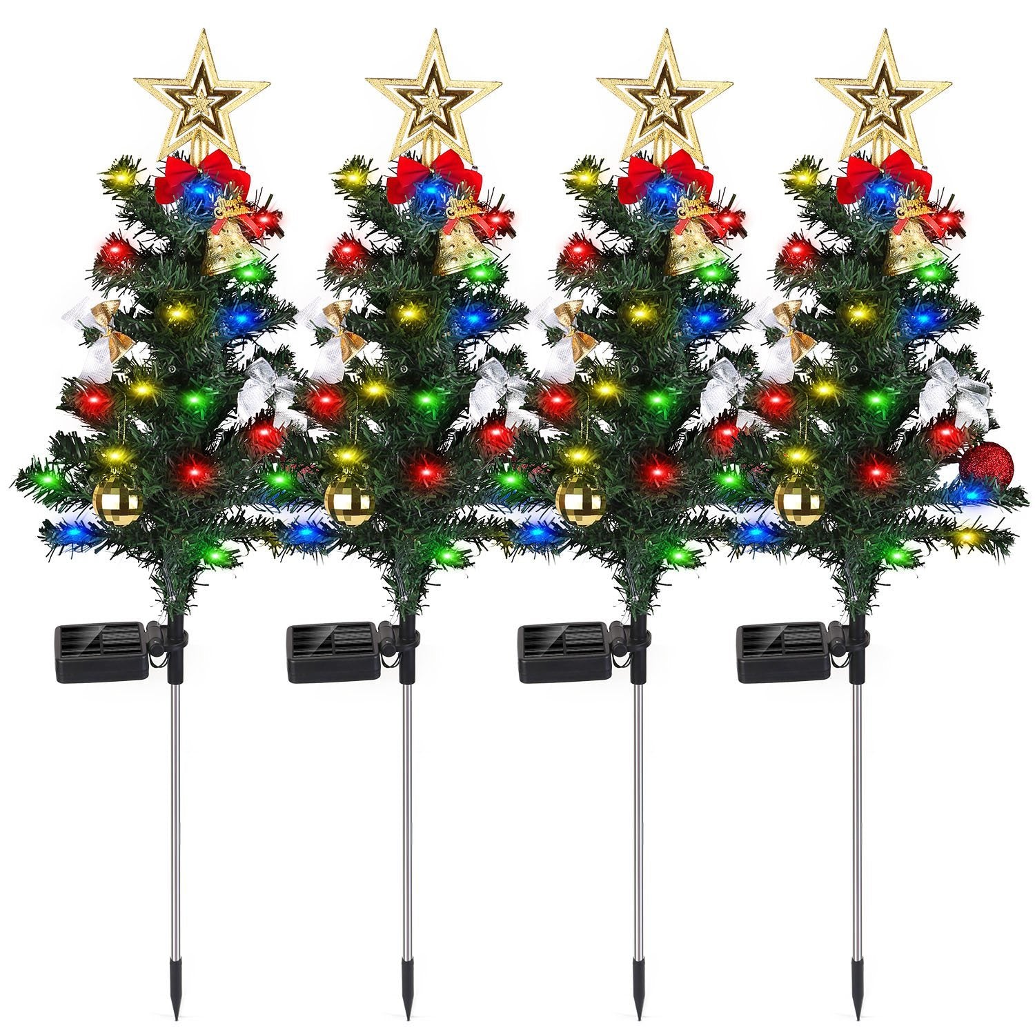 4Packs Solar Christmas Tree Lights Xmas Garden Decorations Tree Stake Lamp 20LEDs Solar Decor Light With Constant And Flashing Mode For Pathway Yard Patio Landscape