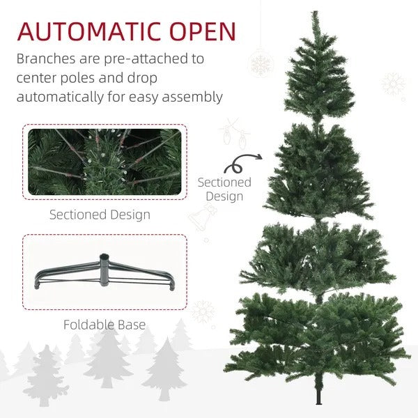 9ft Artificial Christmas Trees With 2132 Branch Tips, Auto Open And Steel Base, Green