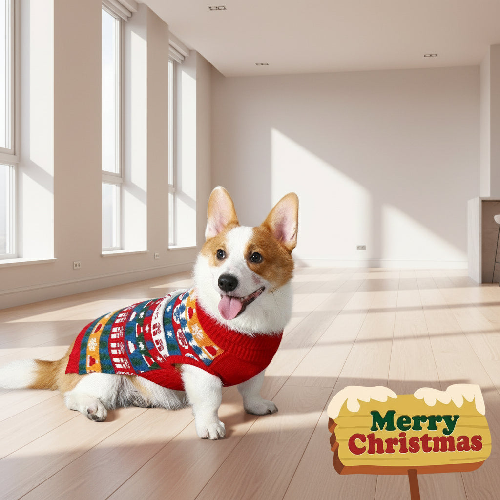 Autumn Pet Christmas Acrylic Sweater Red
