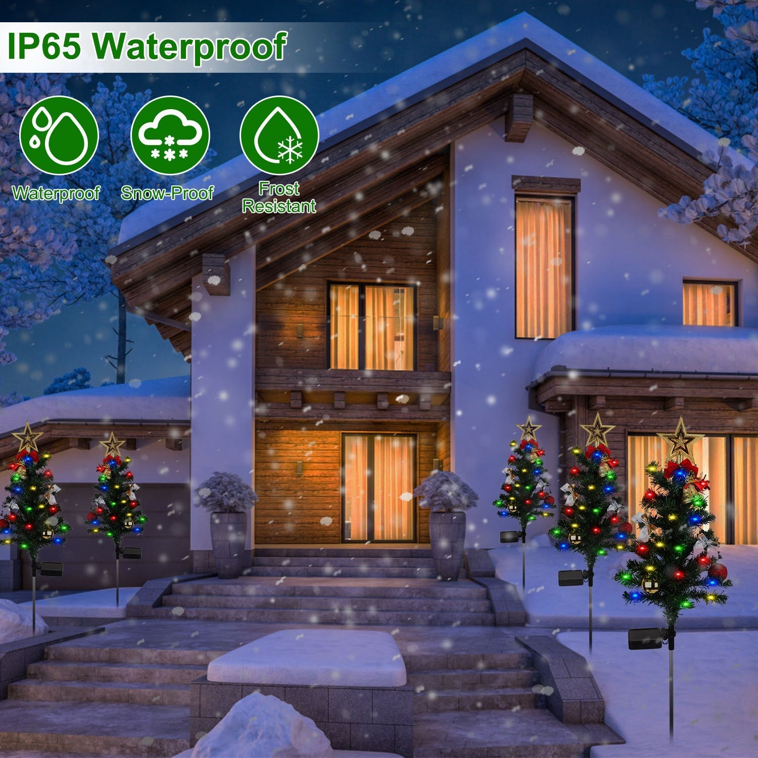 4Packs Solar Christmas Tree Lights Xmas Garden Decorations Tree Stake Lamp 20LEDs Solar Decor Light With Constant And Flashing Mode For Pathway Yard Patio Landscape