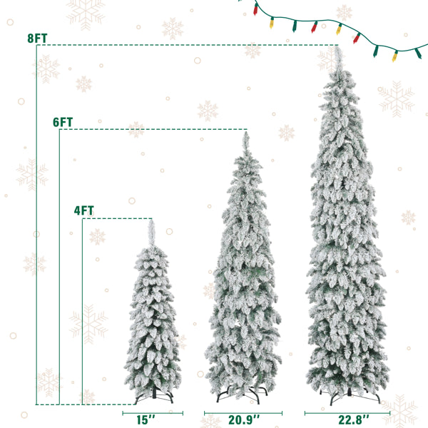 Slim Artificial Christmas Tree With Snow Flocking, 8FT, 6FT, 4FT