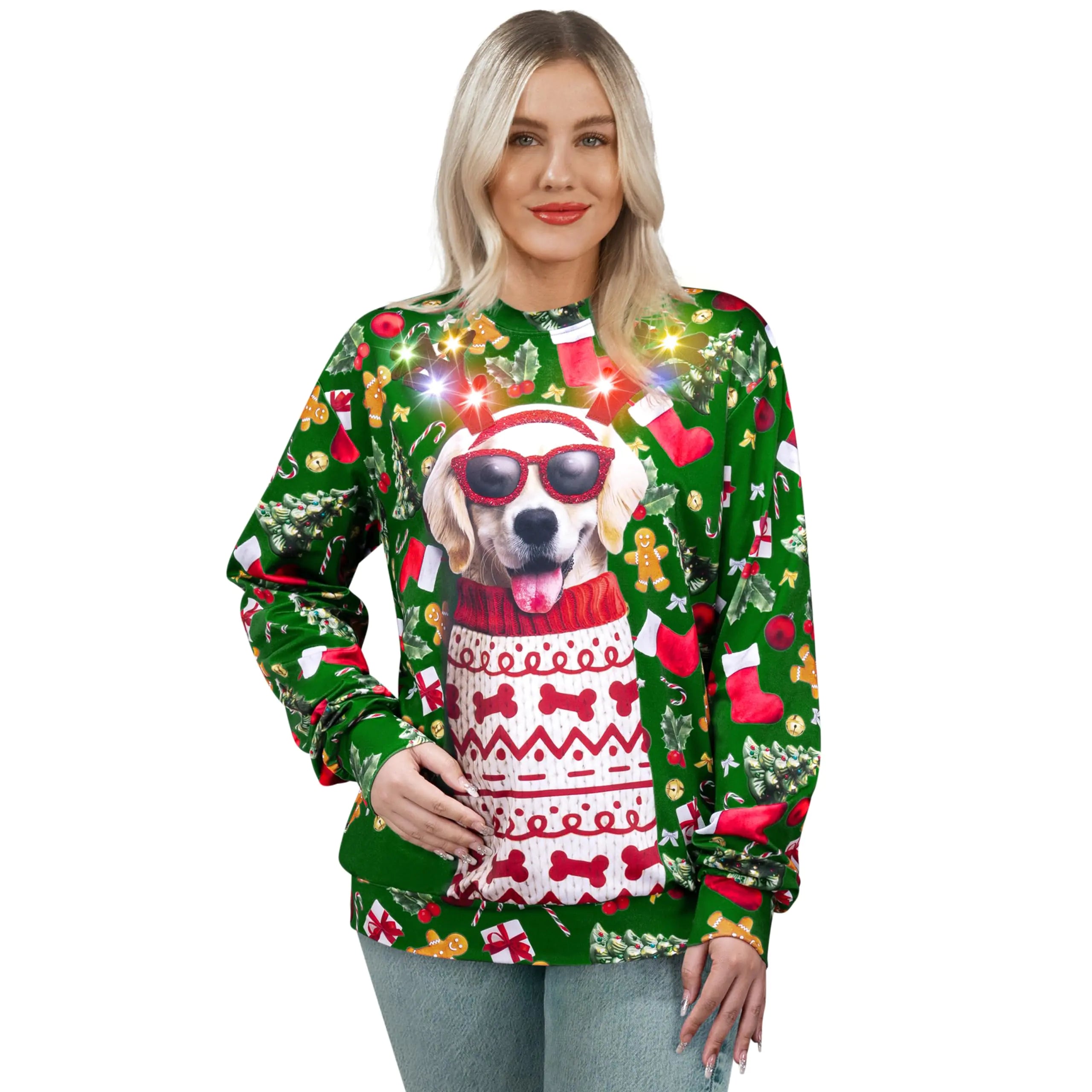 Giggling Getup Ugly Christmas Sweaters Unisex Christmas Sweatshirt Funny Christmas Sweater Puppy Pullover Ugly Christmas Sweatshirt-L Red