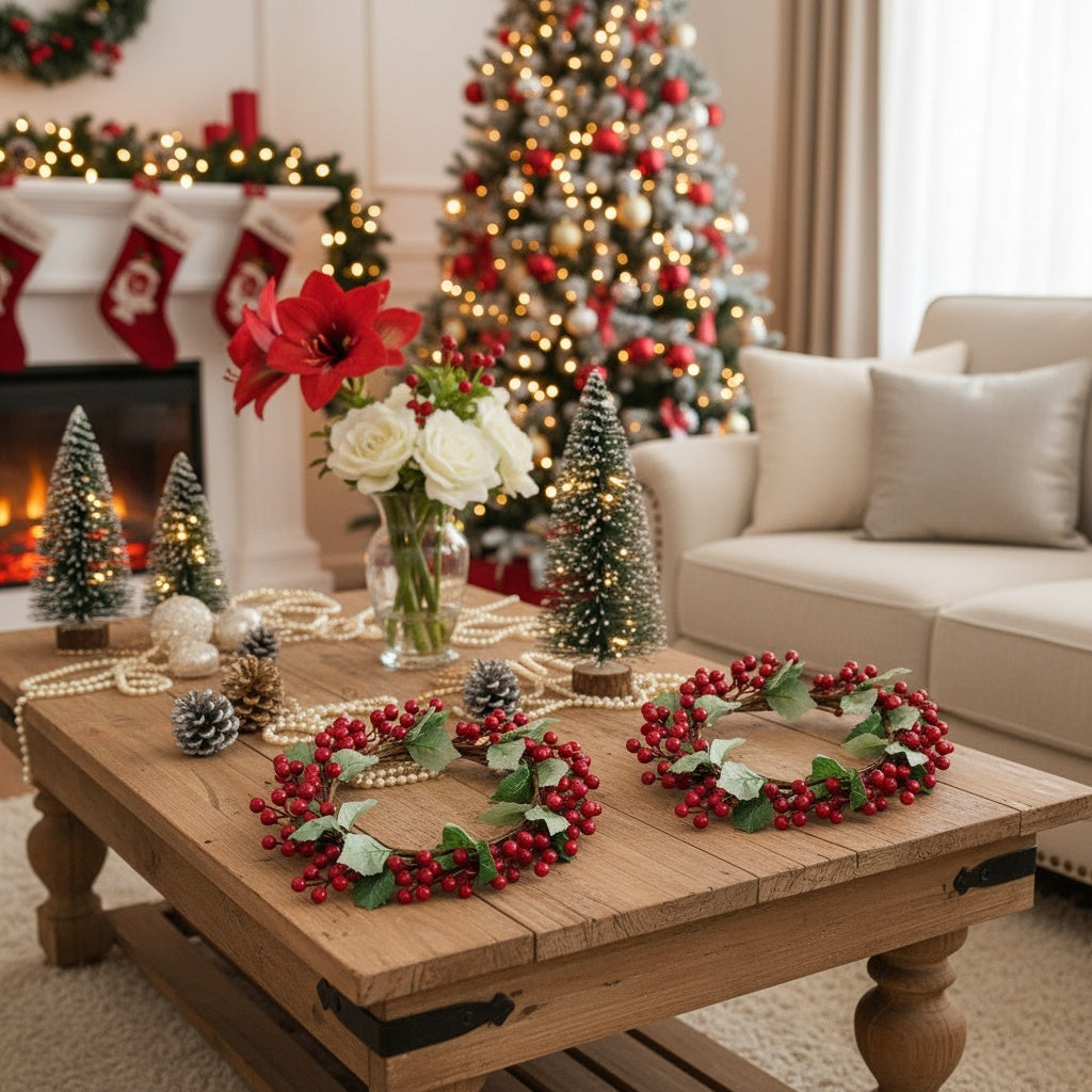 3PCS Set 13in Christmas Door Wreaths With Pine Cones Greenery Artificial Plants Garland Red Berry