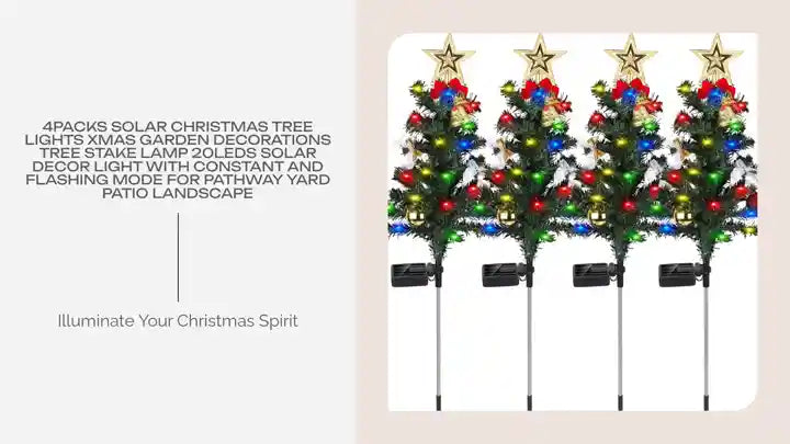 4Packs Solar Christmas Tree Lights Xmas Garden Decorations Tree Stake Lamp 20LEDs Solar Decor Light With Constant And Flashing Mode For Pathway Yard Patio Landscape by@Outfy