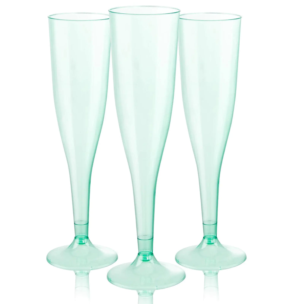 EcoChic 36 Green Plastic Champagne Flutes - 7OZ Disposable